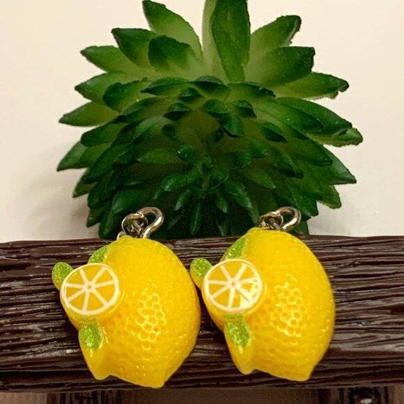 Lemon Earring, Fruit Jewelry, Citrus Earring, Gift Idea, Funny Food Earrings - Picture 2 of 5
